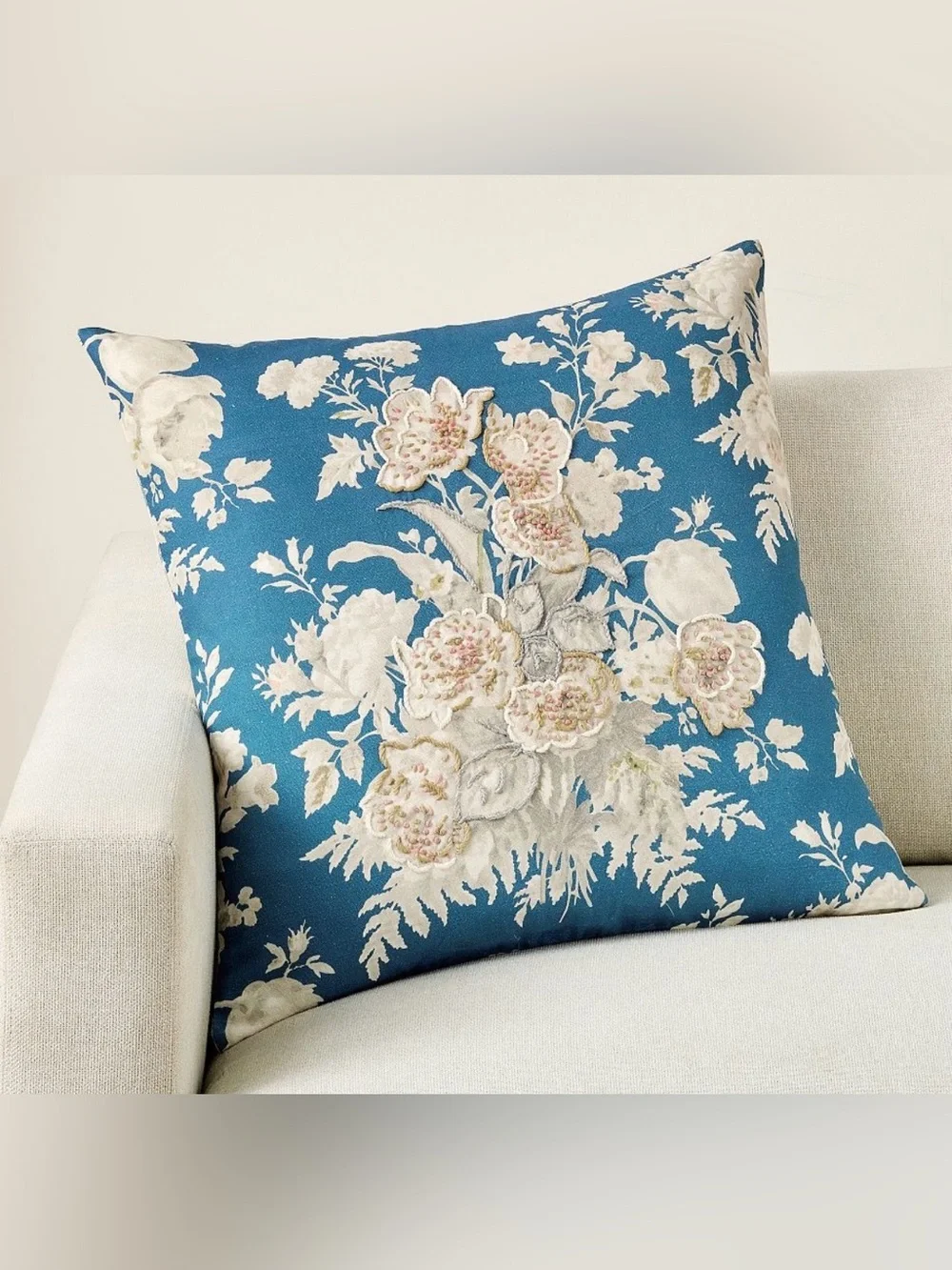 NWOT Pottery Barn 24 in Bethany Floral embroidered reversible pillow Euro sham